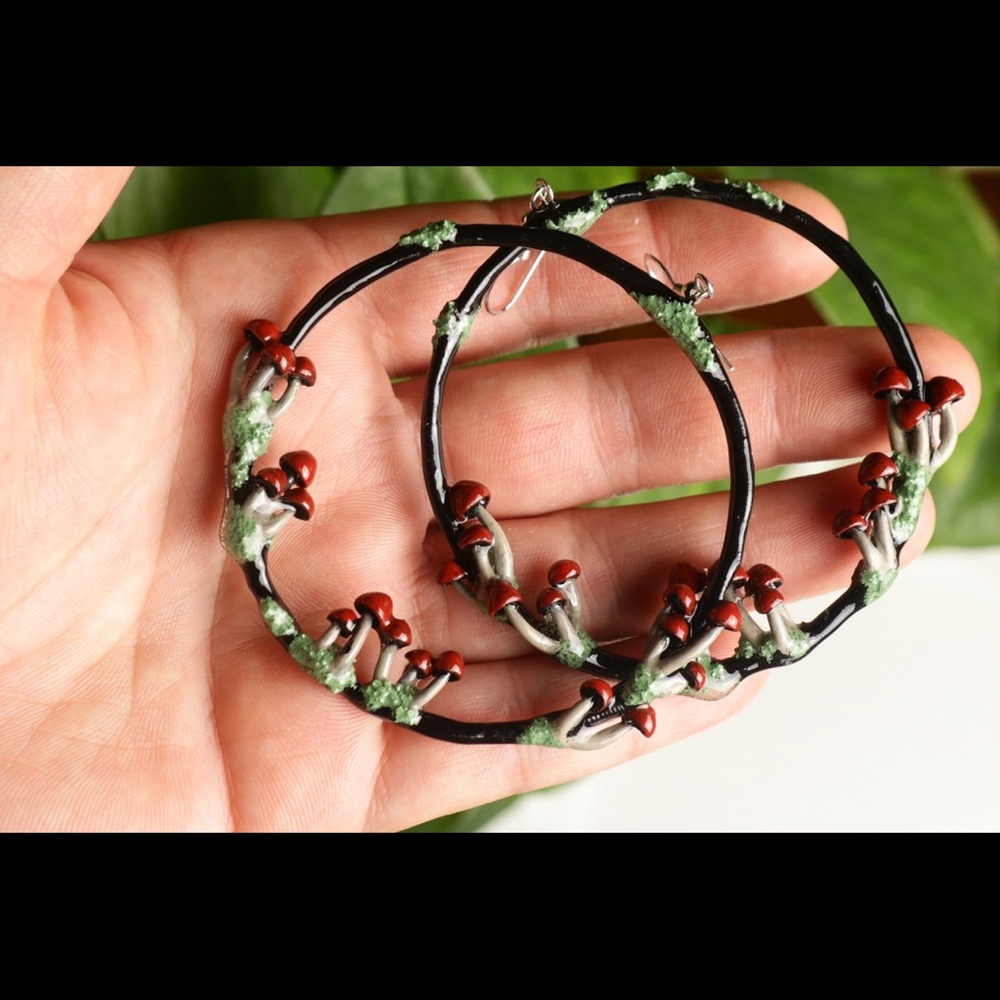 Handcrafted Mushroom Hoop Earrings